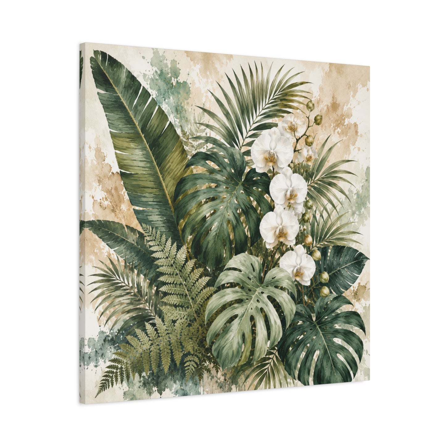 Tropical Orchid Canvas Wall Art — Botanical Greenery Stretched Canvas