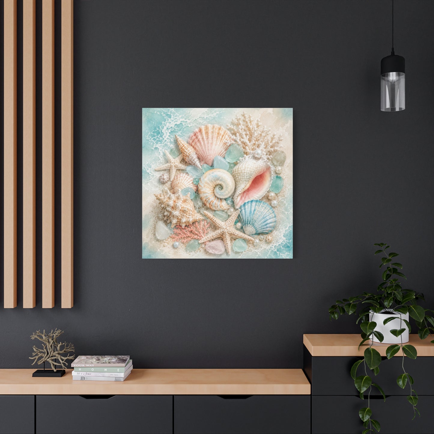 Seashell Collage Matte Canvas Wall Art — Coastal Beach Ocean Decor