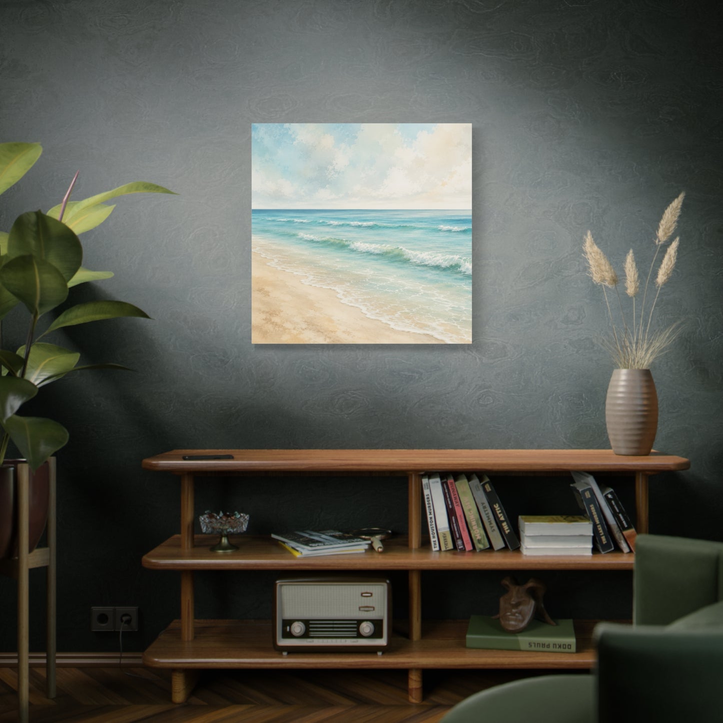 Beach Waves Unframed Canvas Wall Art – Calm Coastal Seascape Print