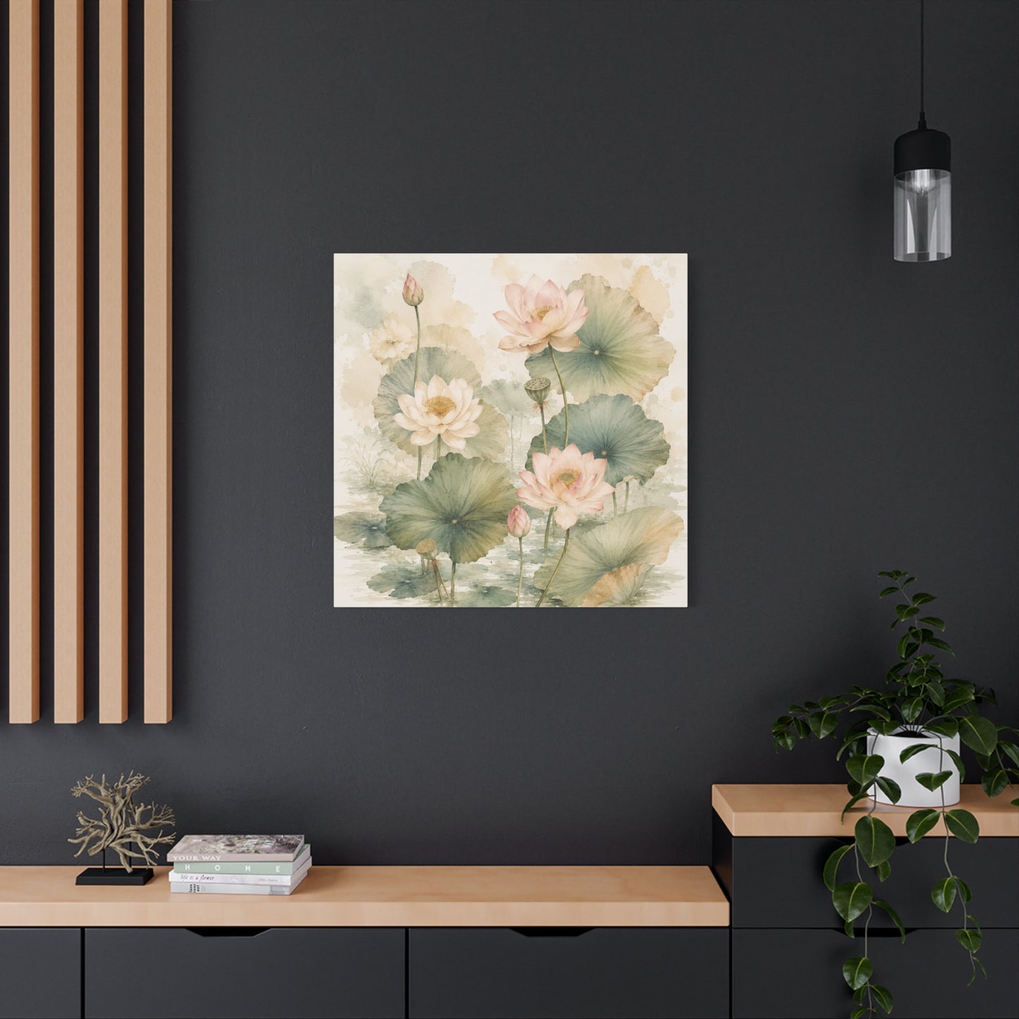 Lotus Watercolor Canvas Wall Art — Matte Stretched 1.25"