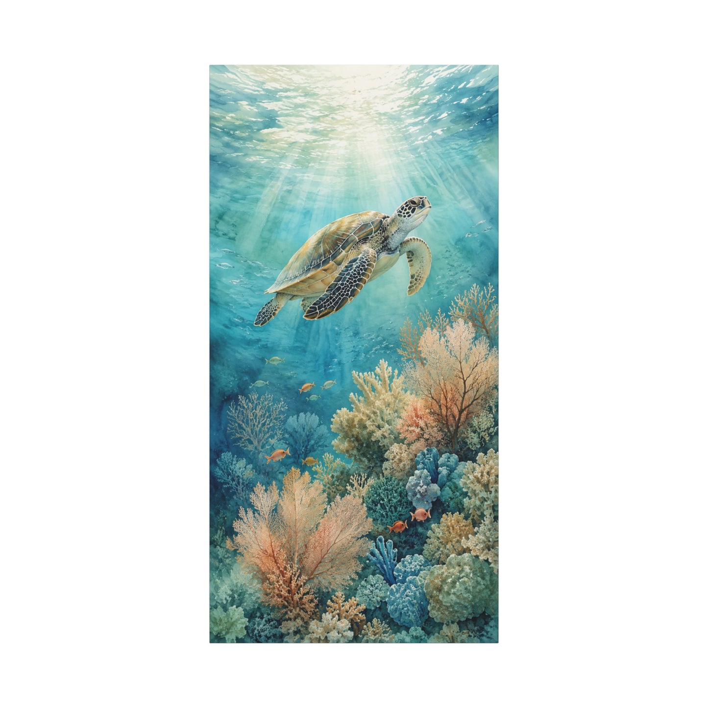 Sea Turtle Canvas Art - Underwater Coral Reef Matte Stretched Wall Decor