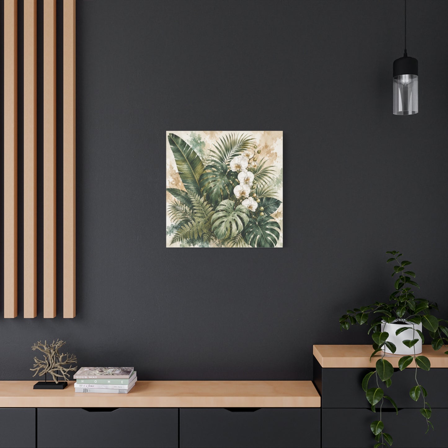 Tropical Orchid Canvas Wall Art — Botanical Greenery Stretched Canvas