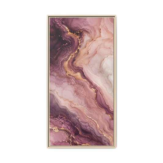 Framed Pink Marble Canvas Wall Art — Abstract Gold Vein Decor