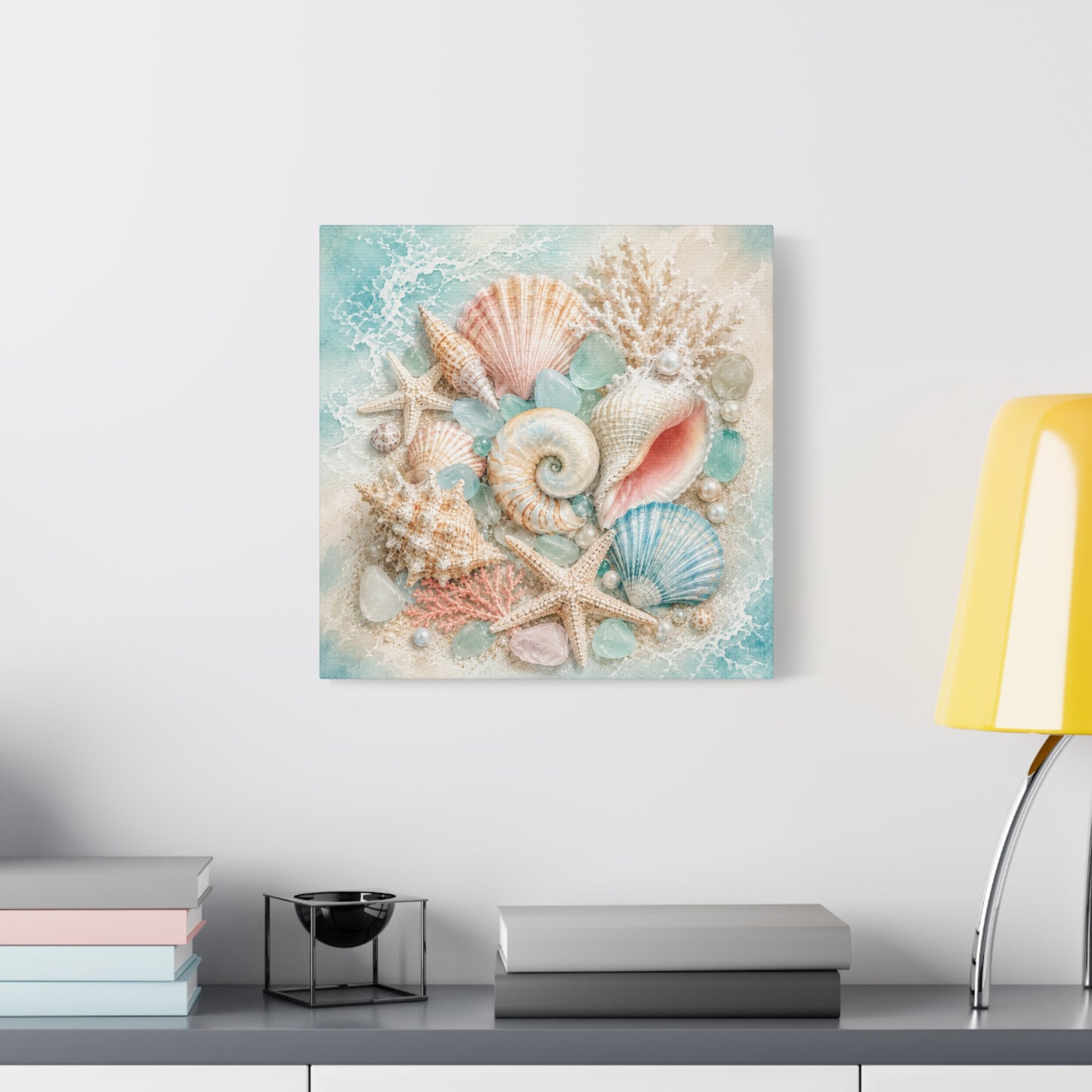 Seashell Collage Matte Canvas Wall Art — Coastal Beach Ocean Decor