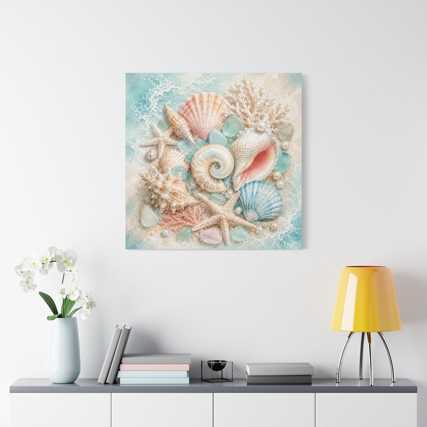 Seashell Collage Matte Canvas Wall Art — Coastal Beach Ocean Decor