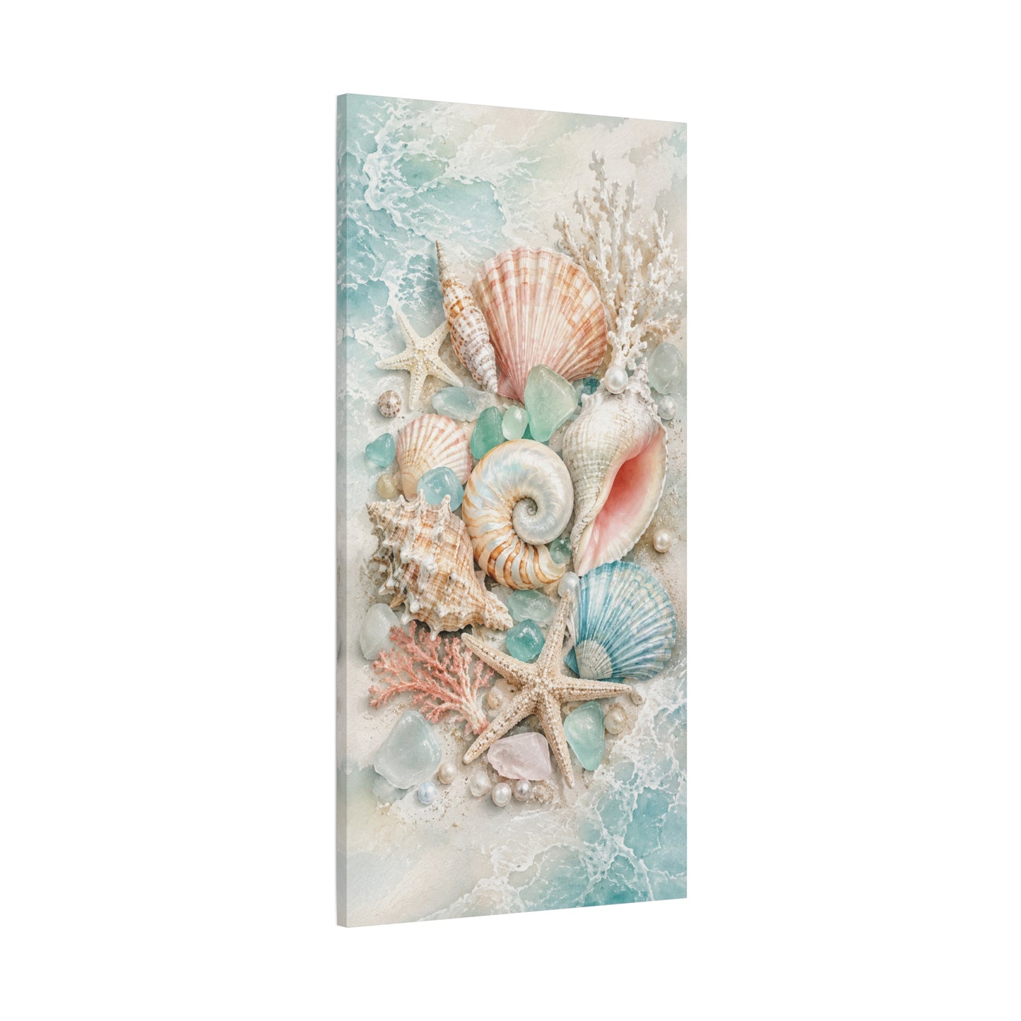 Seashell Collage Matte Canvas Wall Art — Coastal Beach Ocean Decor