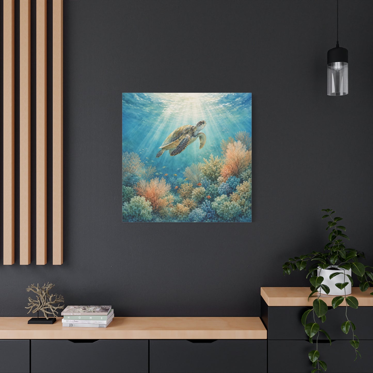 Sea Turtle Canvas Art - Underwater Coral Reef Matte Stretched Wall Decor