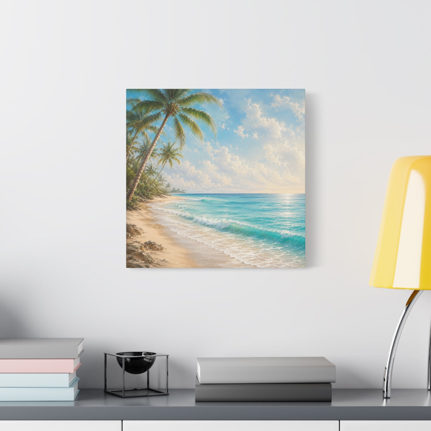 Tropical Beach Canvas Wall Art – Palm Trees & Ocean Seascape Matte Stretched