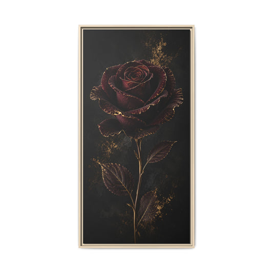 Dark Red Rose Framed Canvas Art — Moody Floral Wall Decor