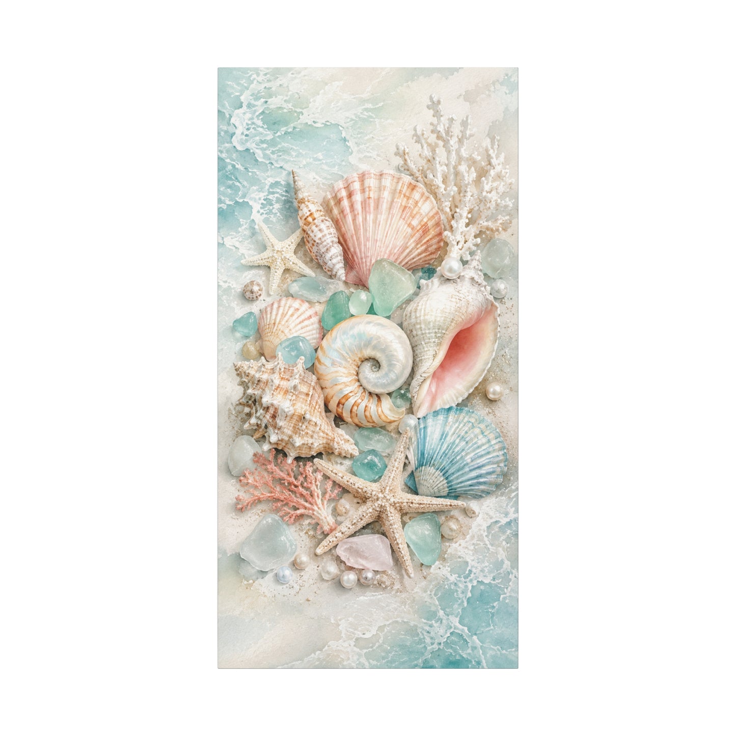 Seashell Collage Matte Canvas Wall Art — Coastal Beach Ocean Decor