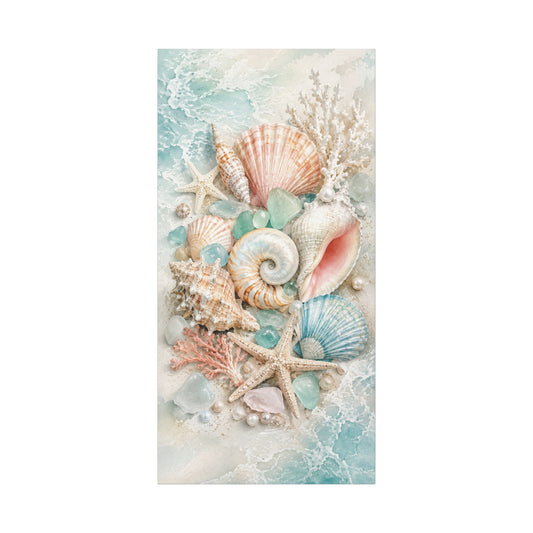 Seashell Collage Matte Canvas Wall Art — Coastal Beach Ocean Decor