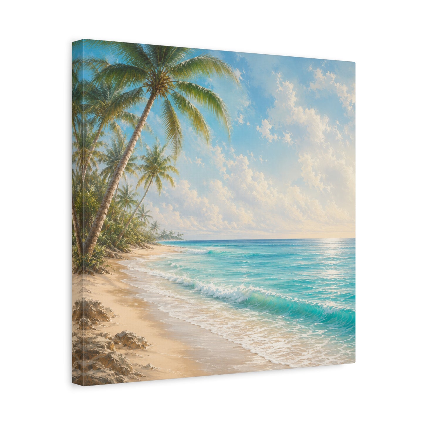 Tropical Beach Canvas Wall Art – Palm Trees & Ocean Seascape Matte Stretched