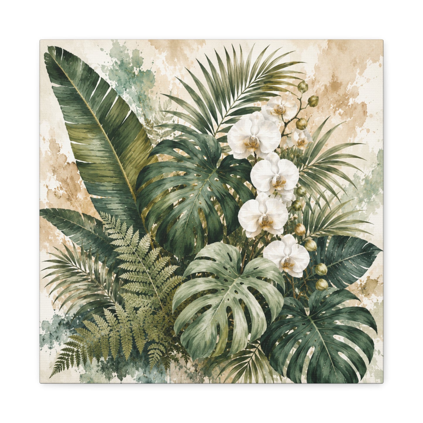 Tropical Orchid Canvas Wall Art — Botanical Greenery Stretched Canvas