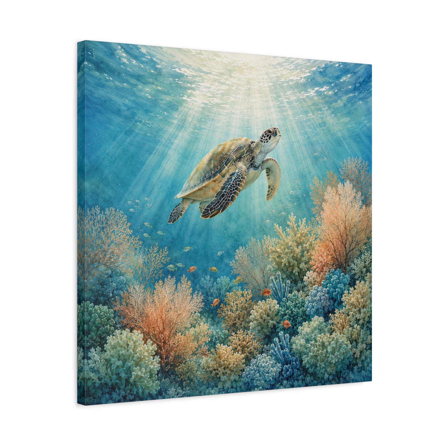 Sea Turtle Canvas Art - Underwater Coral Reef Matte Stretched Wall Decor