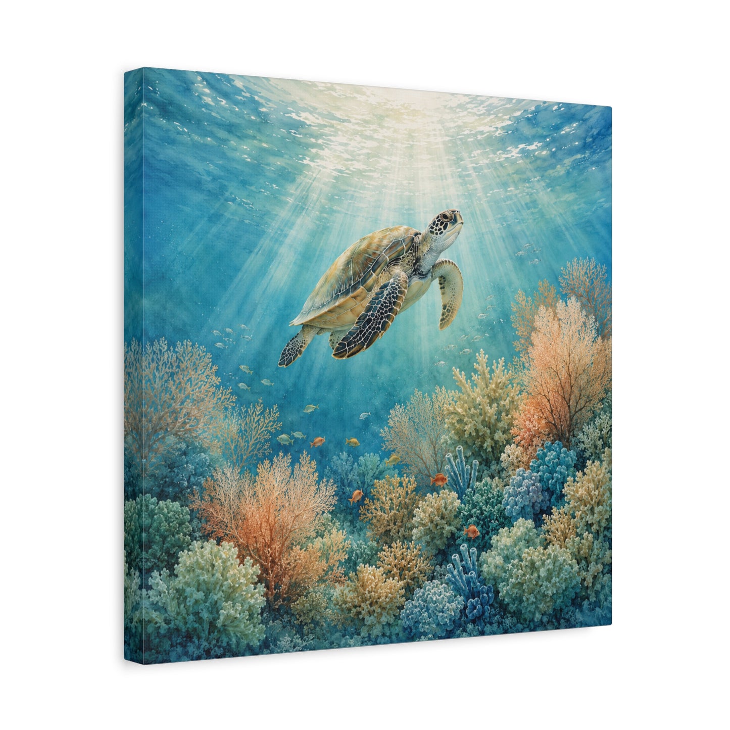 Sea Turtle Canvas Art - Underwater Coral Reef Matte Stretched Wall Decor