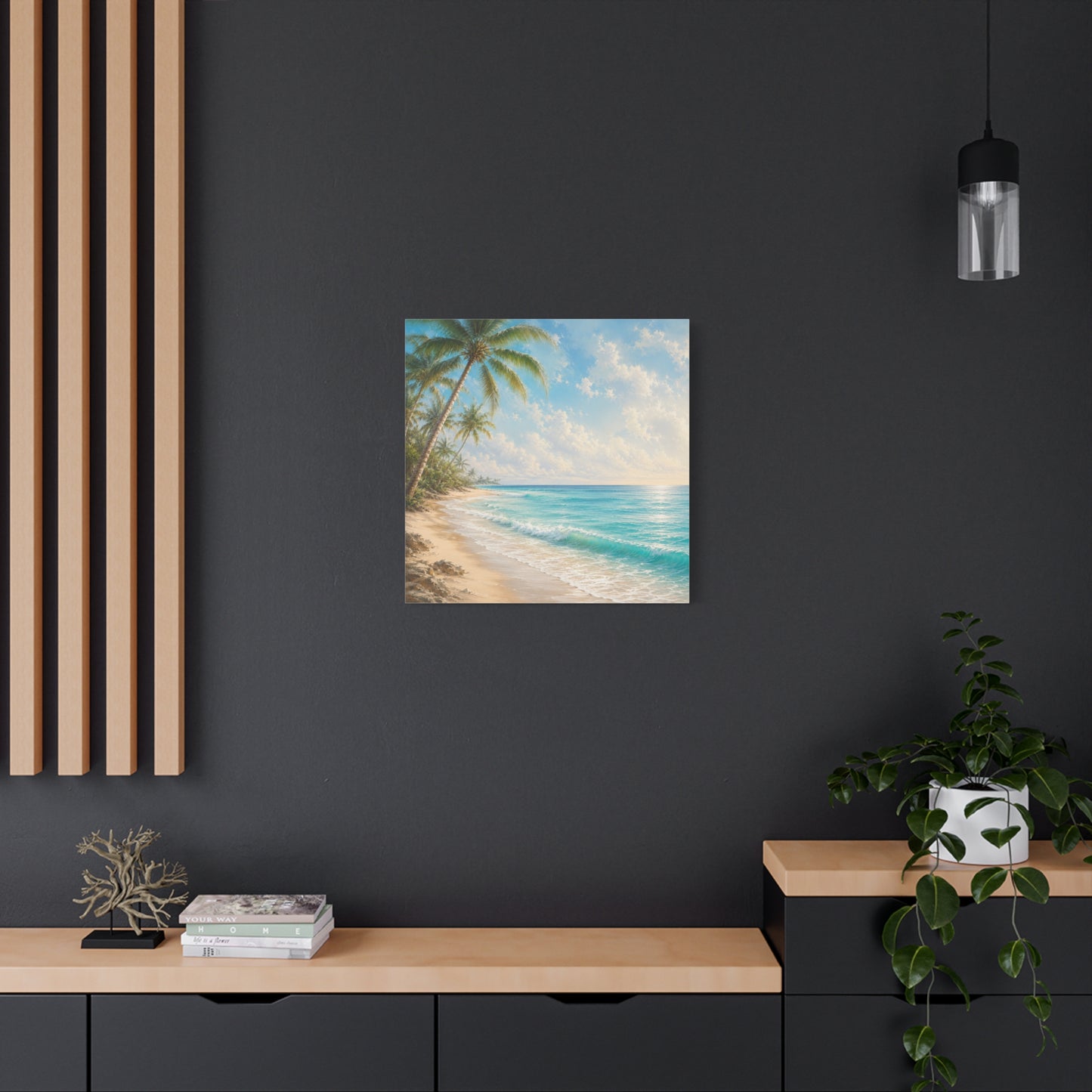 Tropical Beach Canvas Wall Art – Palm Trees & Ocean Seascape Matte Stretched