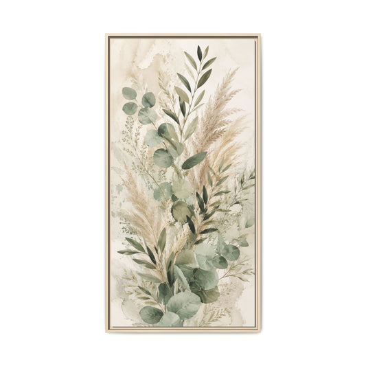 Framed Botanical Canvas Print — Neutral Green Eucalyptus Wall Art