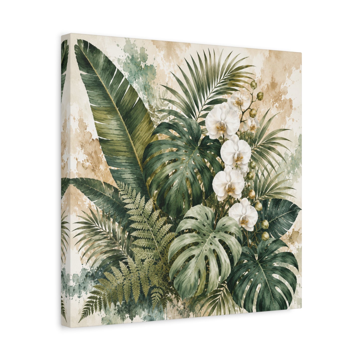 Tropical Orchid Canvas Wall Art — Botanical Greenery Stretched Canvas