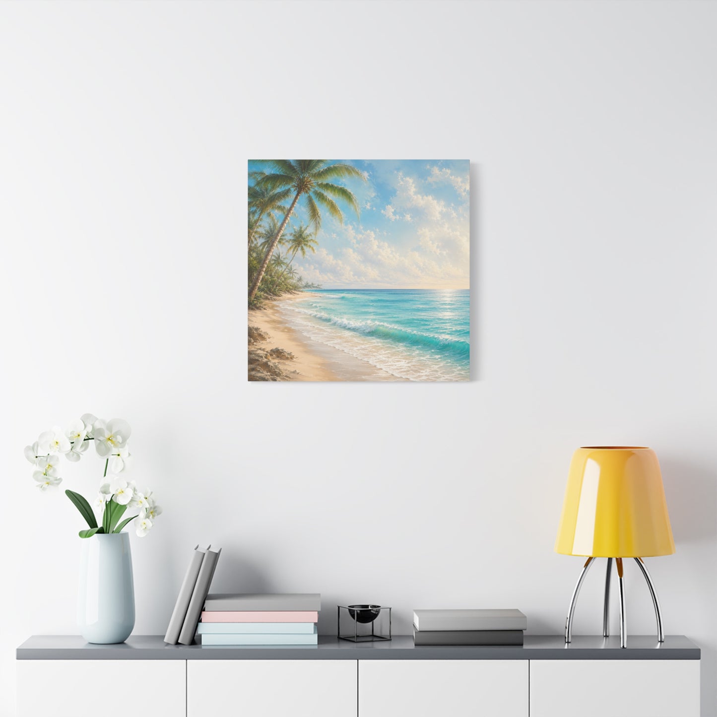 Tropical Beach Canvas Wall Art – Palm Trees & Ocean Seascape Matte Stretched