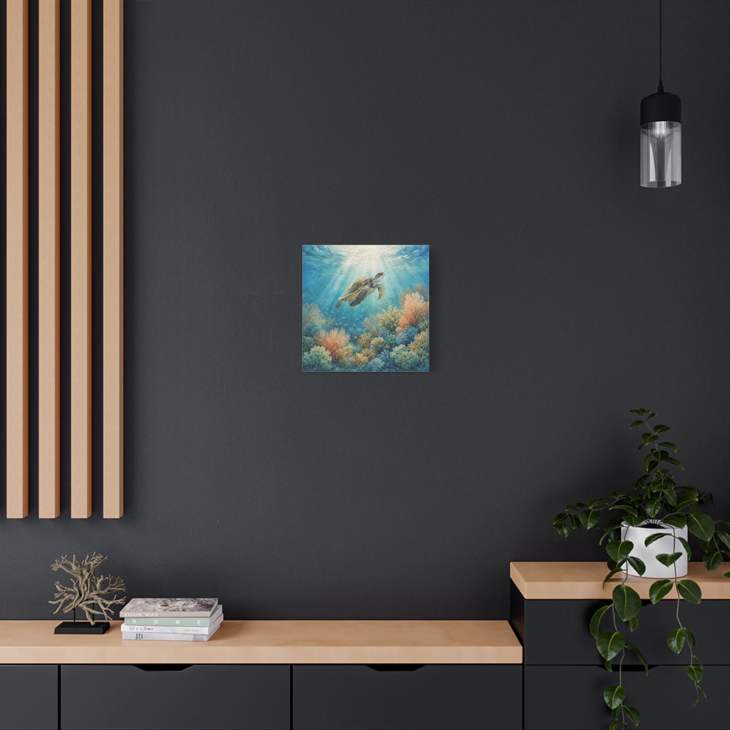 Sea Turtle Canvas Art - Underwater Coral Reef Matte Stretched Wall Decor