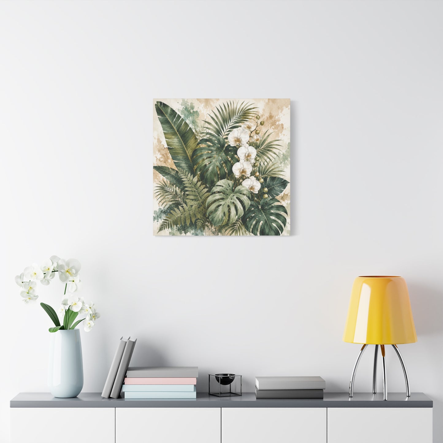 Tropical Orchid Canvas Wall Art — Botanical Greenery Stretched Canvas