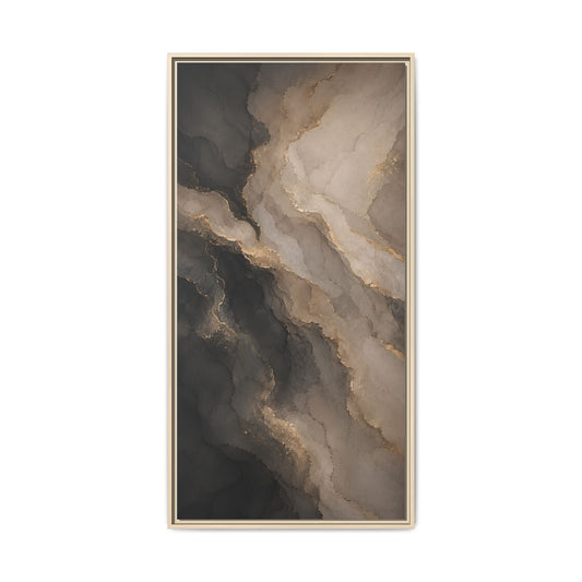 Framed Abstract Marble Wall Art Canvas — Neutral Gold & Gray