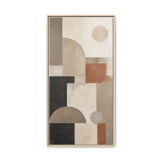 Framed Abstract Geometric Canvas Art — Neutral Mid-Century Wall Decor