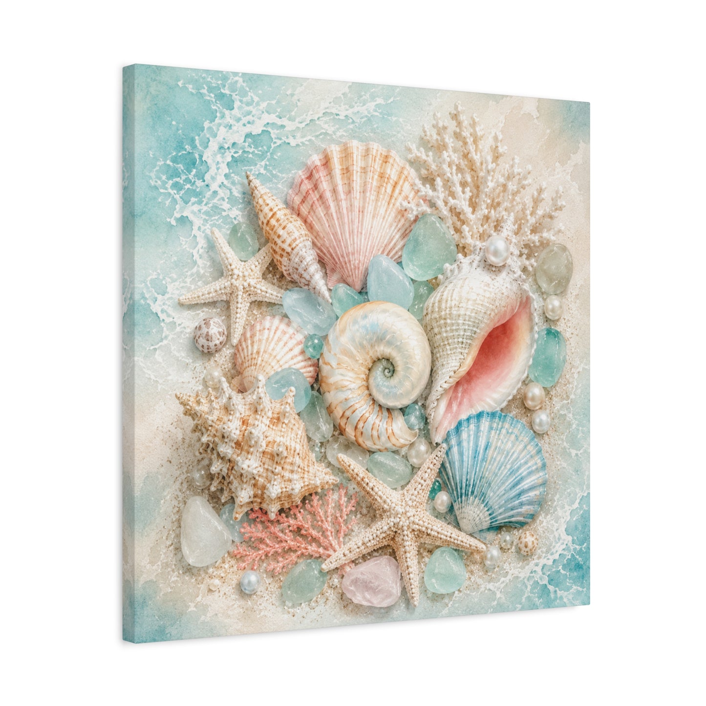 Seashell Collage Matte Canvas Wall Art — Coastal Beach Ocean Decor