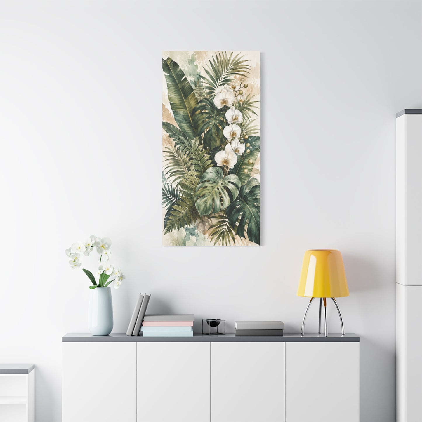 Tropical Orchid Canvas Wall Art — Botanical Greenery Stretched Canvas