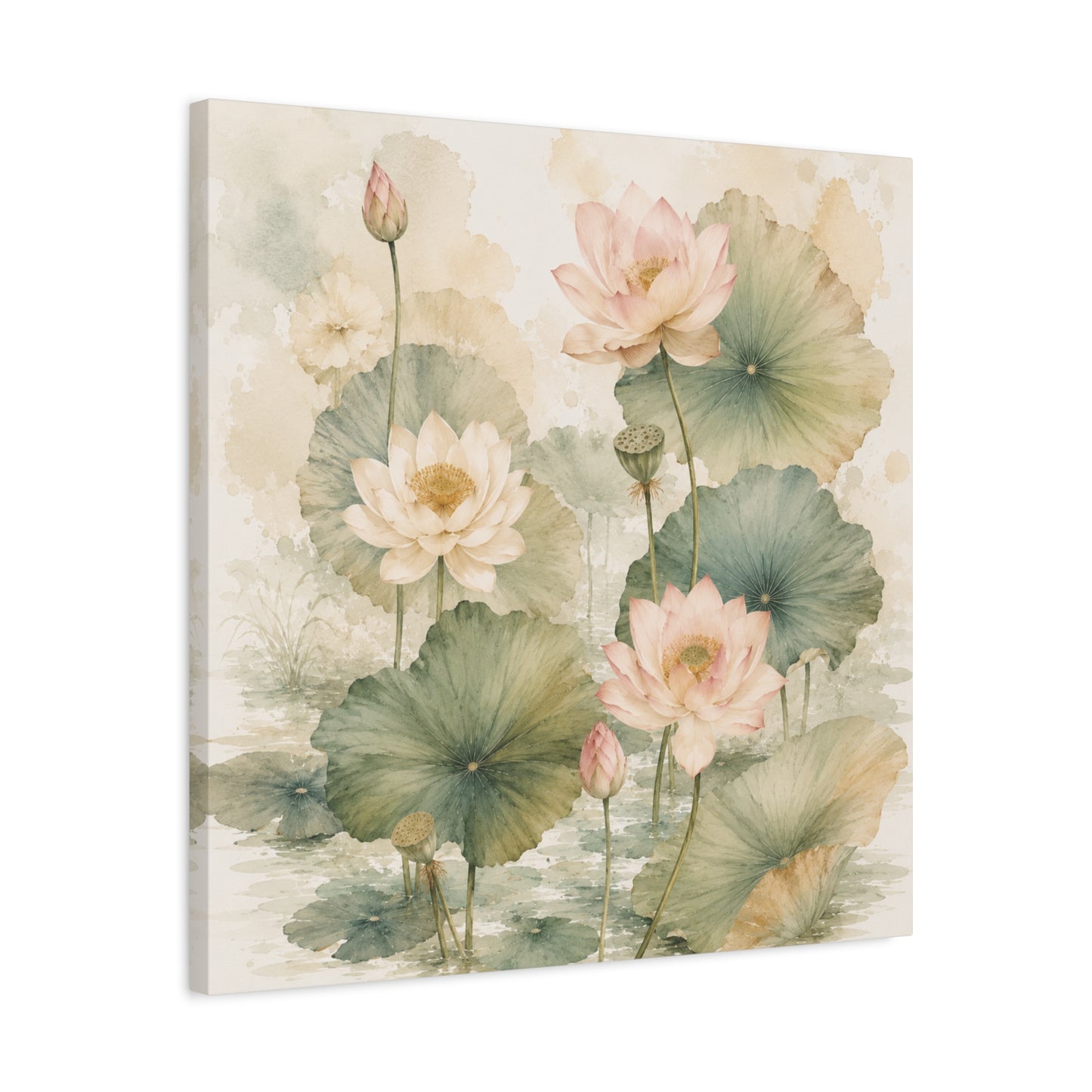 Lotus Watercolor Canvas Wall Art — Matte Stretched 1.25"