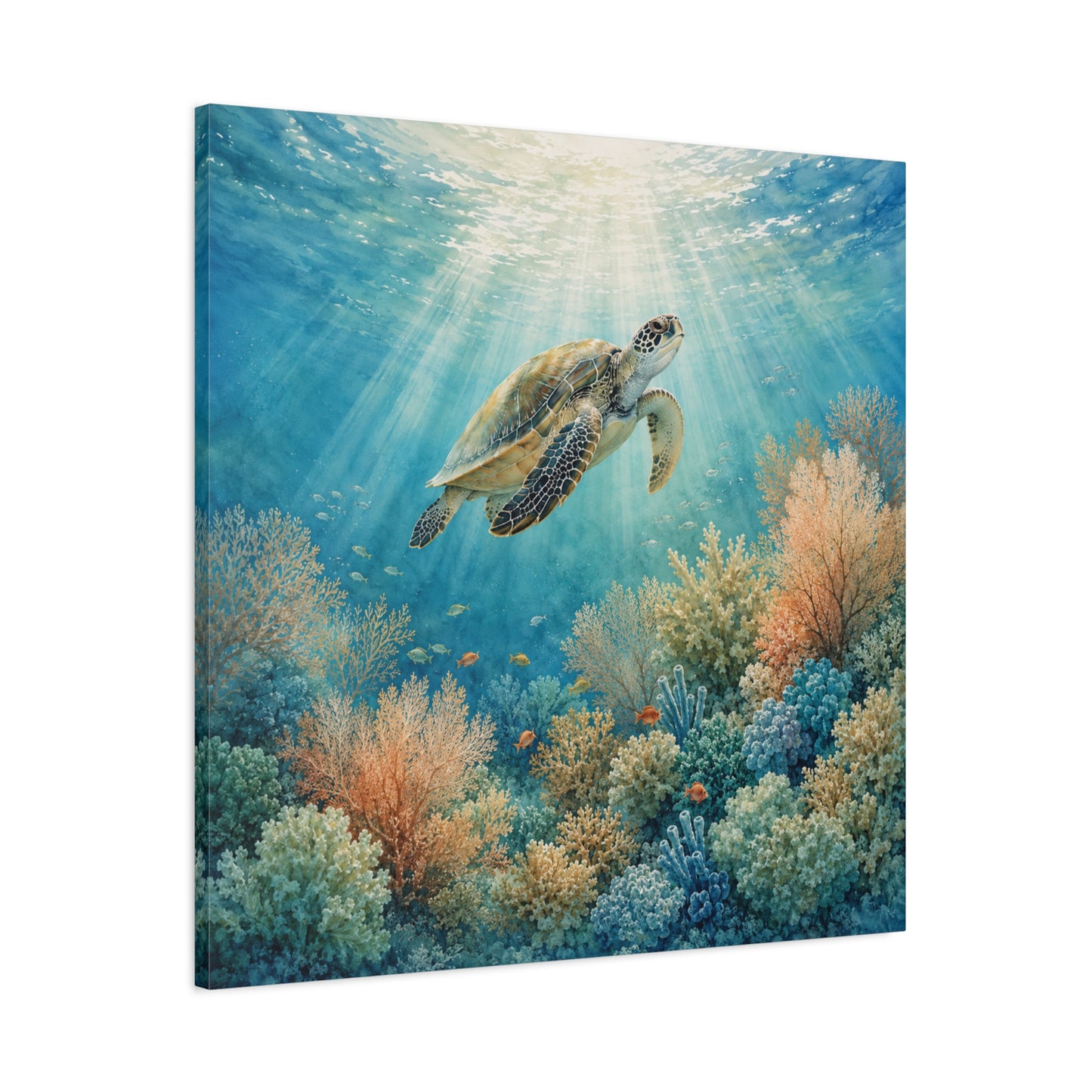 Sea Turtle Canvas Art - Underwater Coral Reef Matte Stretched Wall Decor