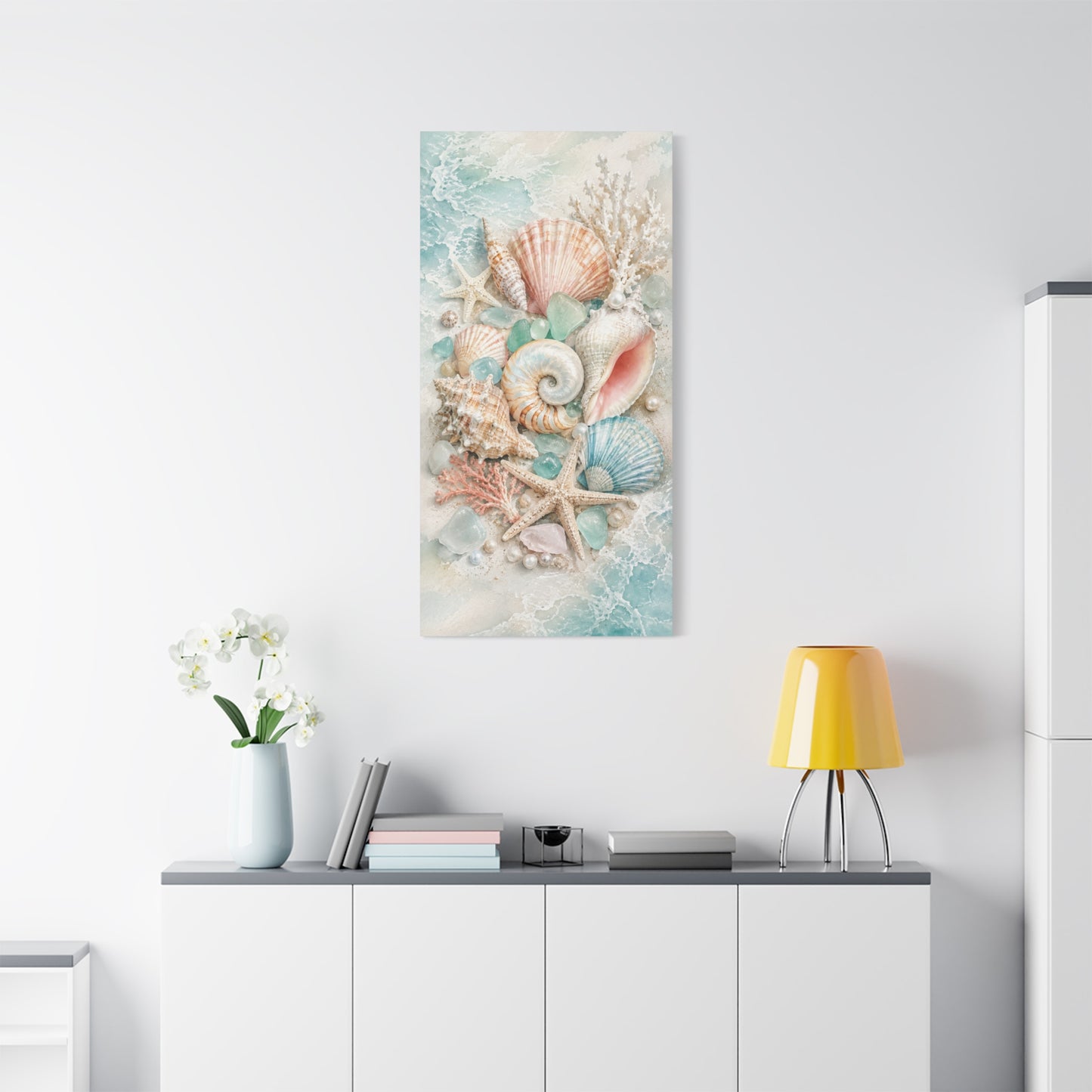 Seashell Collage Matte Canvas Wall Art — Coastal Beach Ocean Decor