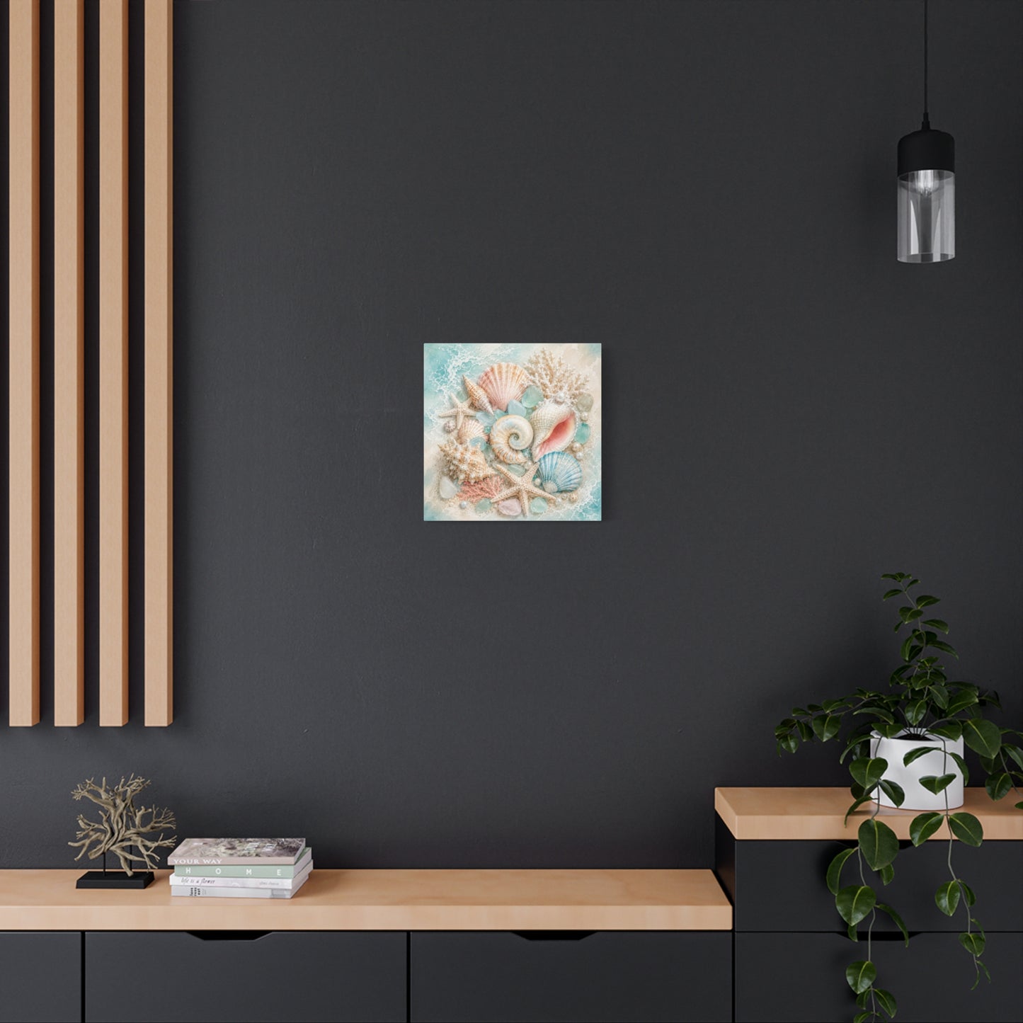 Seashell Collage Matte Canvas Wall Art — Coastal Beach Ocean Decor