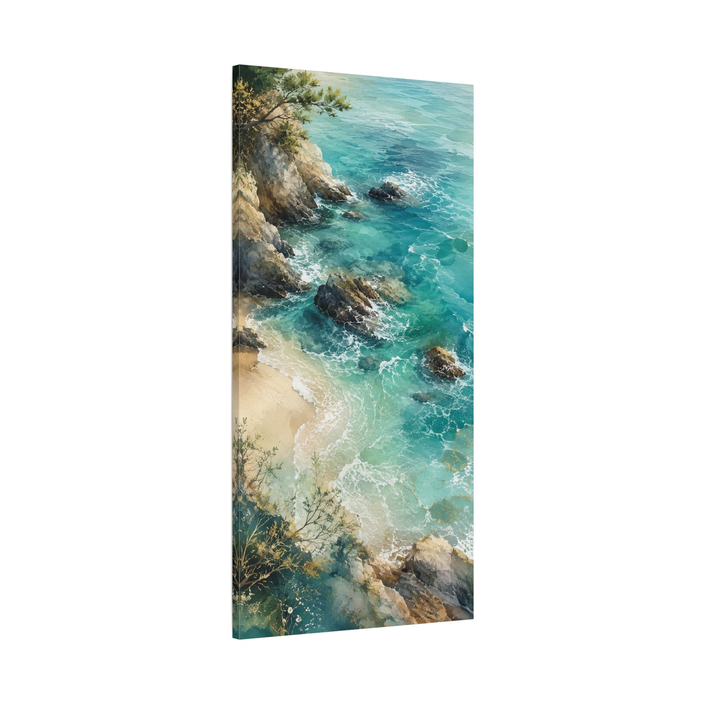 Coastal Cliff Seascape Unframed Canvas Print — Turquoise Beach Wall Art (Stretched Matte)