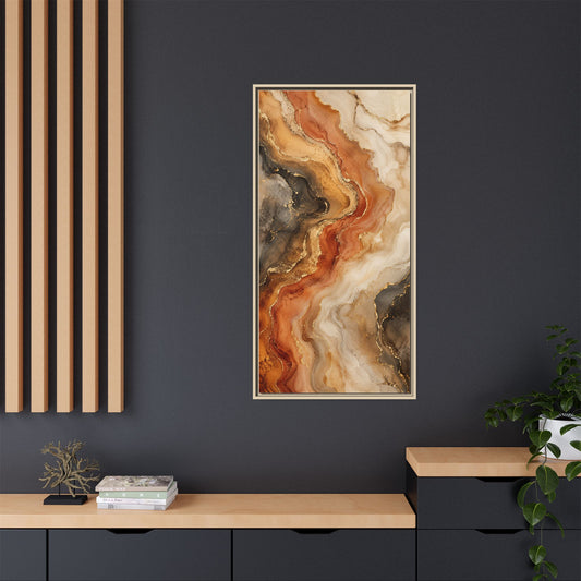 Framed Abstract Agate Canvas Wall Art — Warm Earth Tone Marble Print