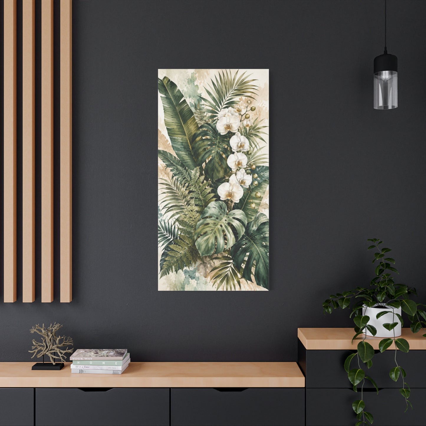 Tropical Orchid Canvas Wall Art — Botanical Greenery Stretched Canvas