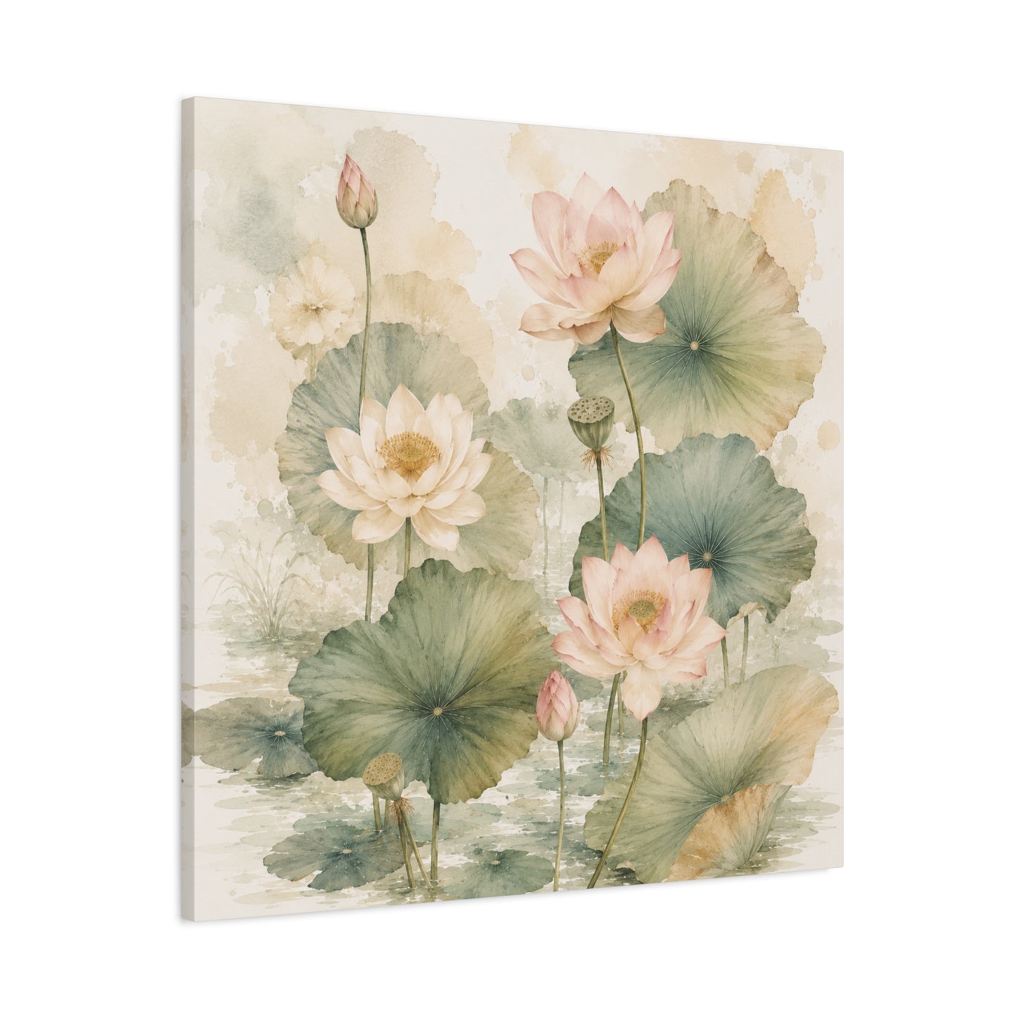 Lotus Watercolor Canvas Wall Art — Matte Stretched 1.25"