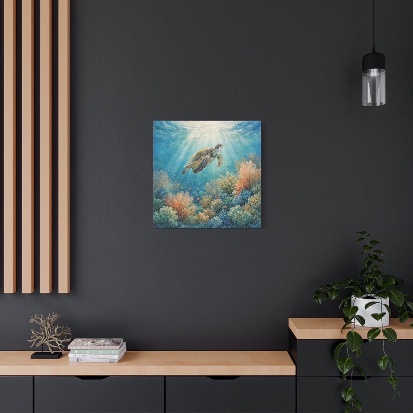 Sea Turtle Canvas Art - Underwater Coral Reef Matte Stretched Wall Decor