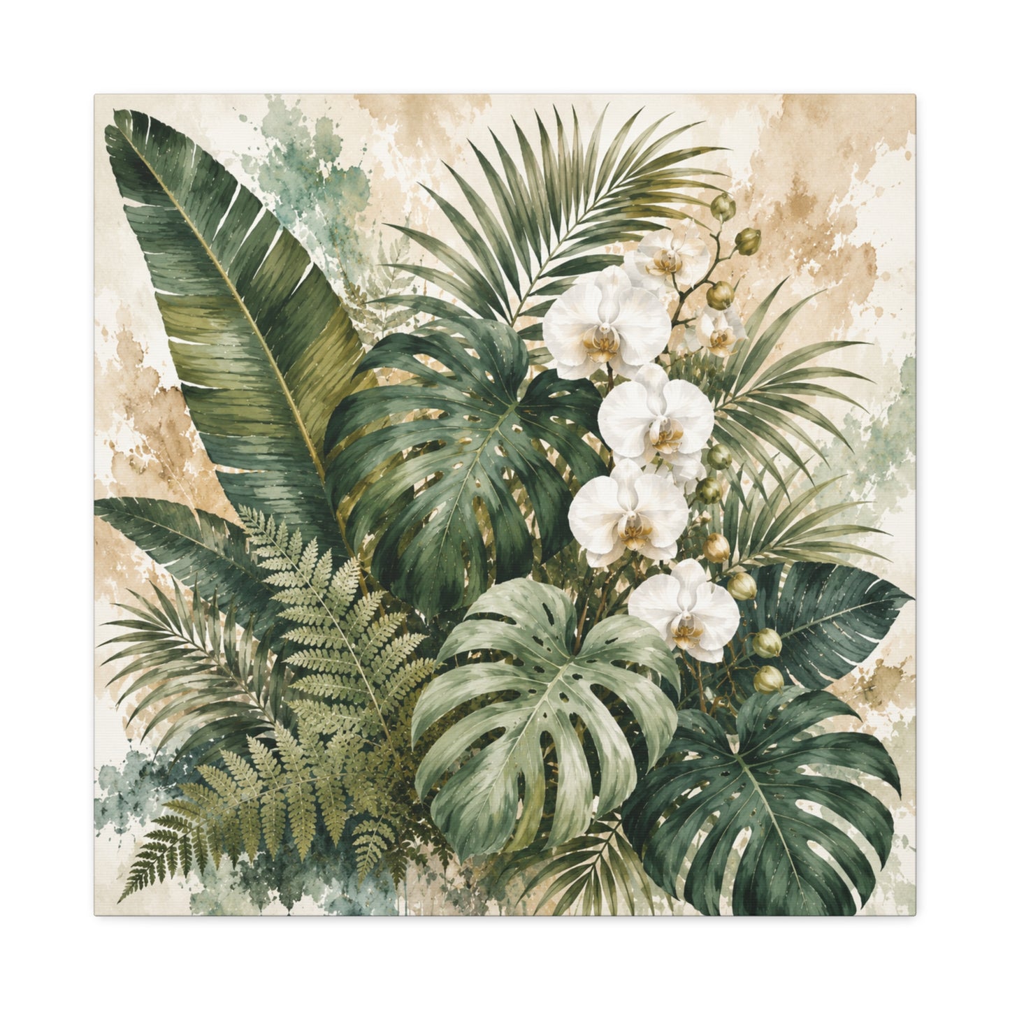 Tropical Orchid Canvas Wall Art — Botanical Greenery Stretched Canvas