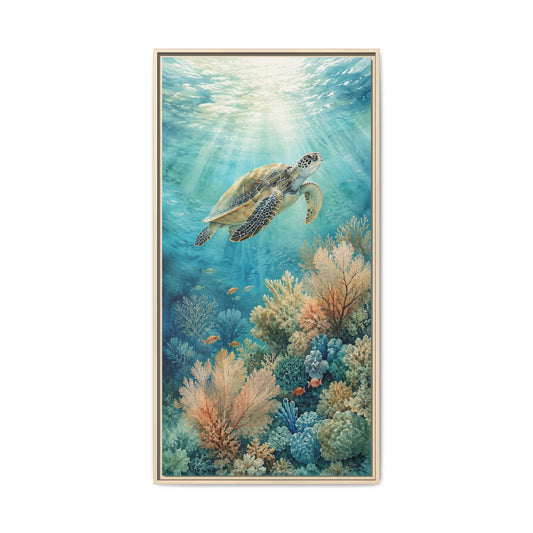 Sea Turtle Coral Reef Matte Canvas Print (Framed)