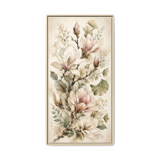 Framed Floral Canvas Art – Soft Botanical Watercolor Print