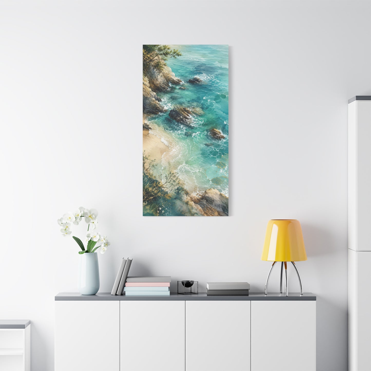 Coastal Cliff Seascape Unframed Canvas Print — Turquoise Beach Wall Art (Stretched Matte)