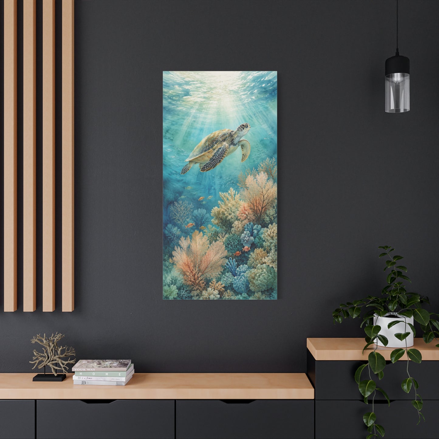 Sea Turtle Canvas Art - Underwater Coral Reef Matte Stretched Wall Decor