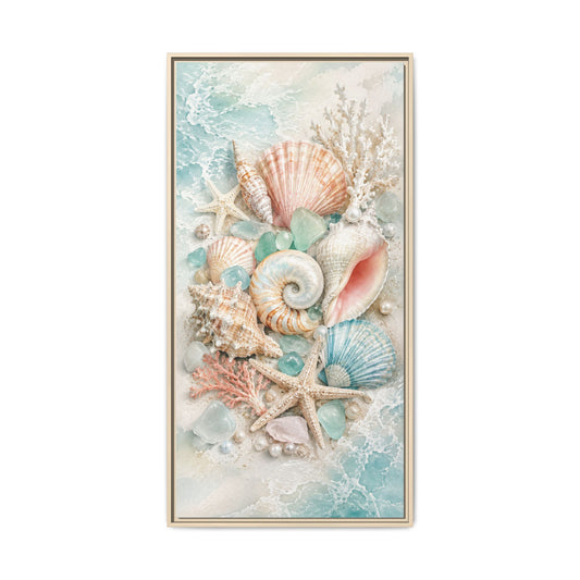 Framed Seashell Wall Art — Coastal Matte Canvas Print