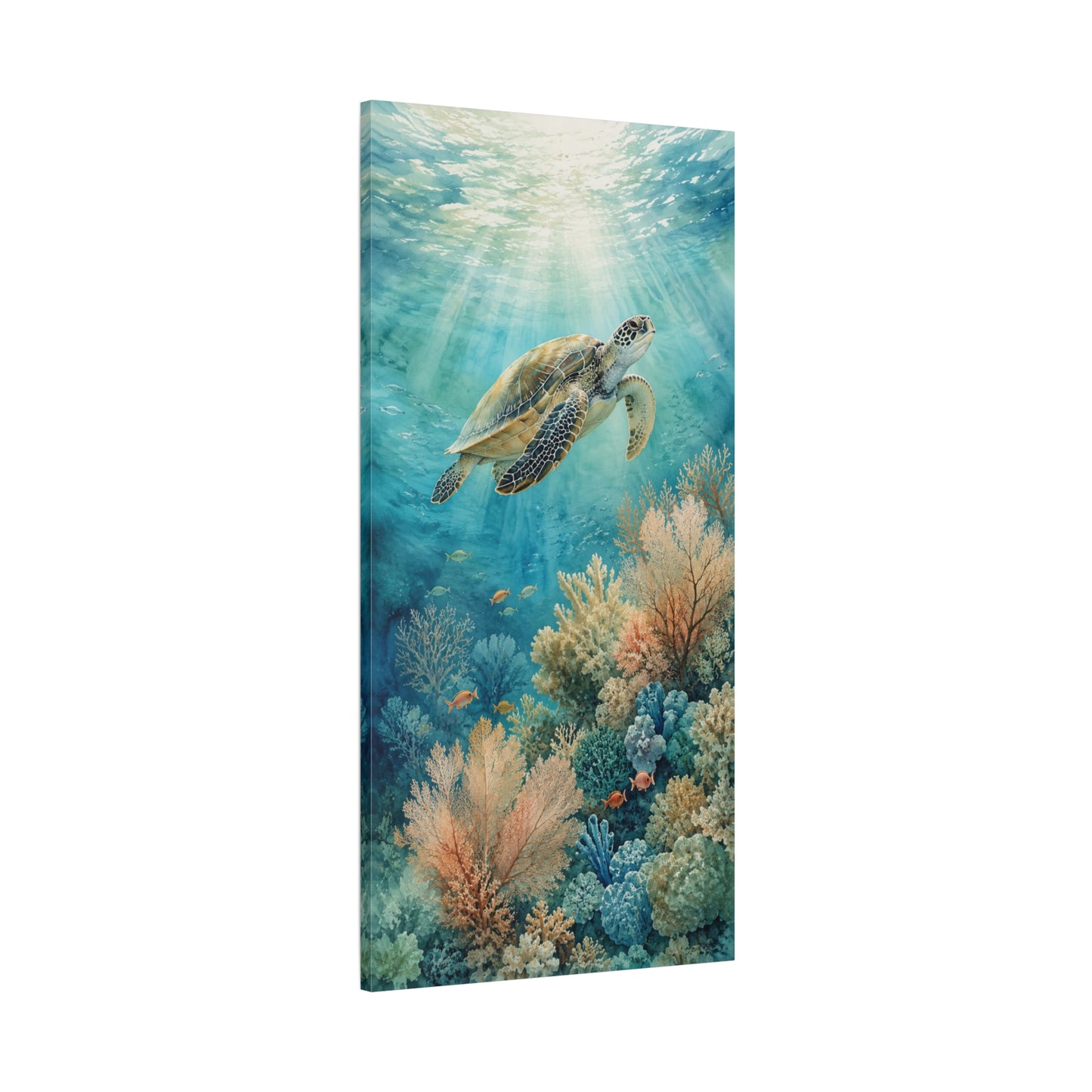Sea Turtle Canvas Art - Underwater Coral Reef Matte Stretched Wall Decor