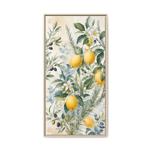 Framed Lemon Botanical Canvas Art — Matte Floral Wall Print