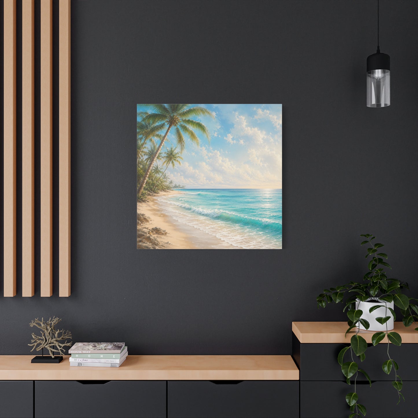 Tropical Beach Canvas Wall Art – Palm Trees & Ocean Seascape Matte Stretched