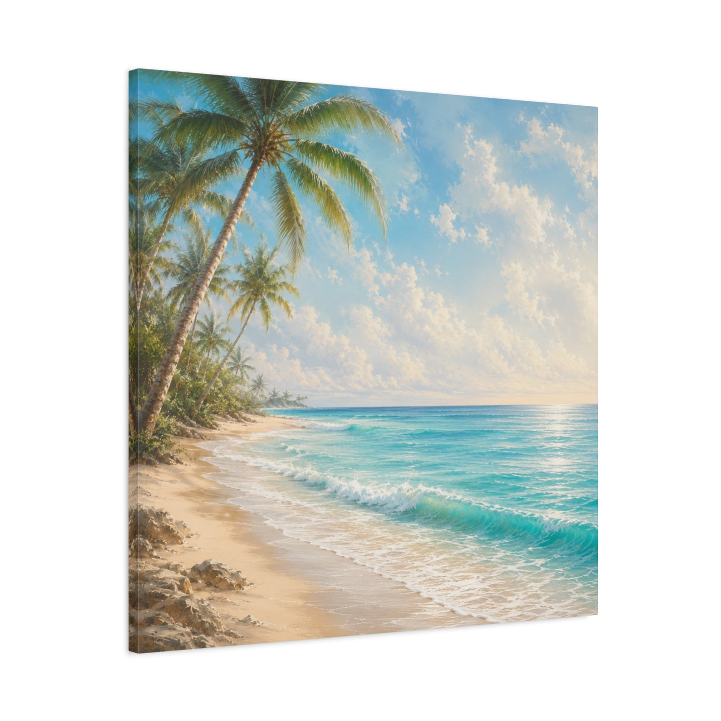 Tropical Beach Canvas Wall Art – Palm Trees & Ocean Seascape Matte Stretched
