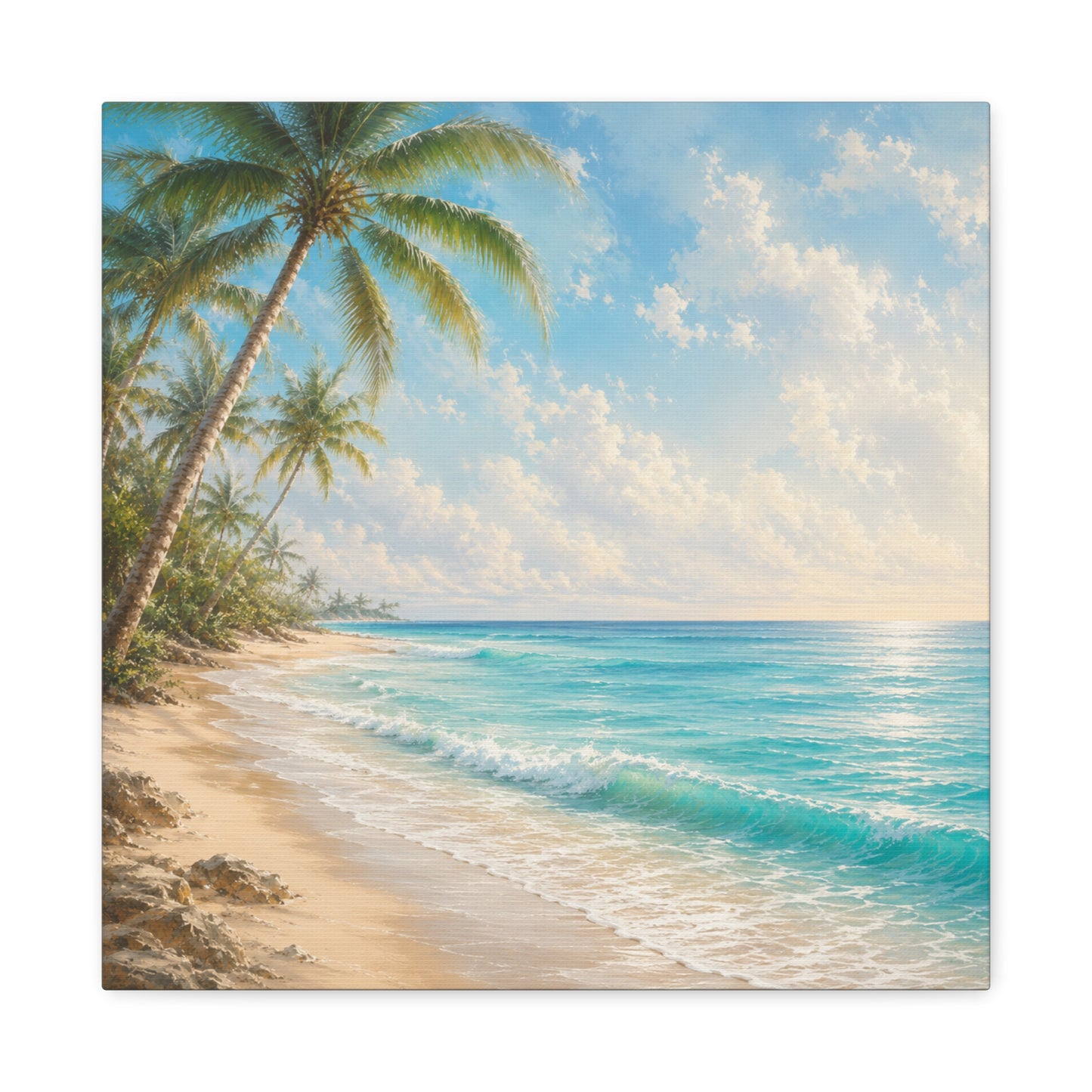 Tropical Beach Canvas Wall Art – Palm Trees & Ocean Seascape Matte Stretched