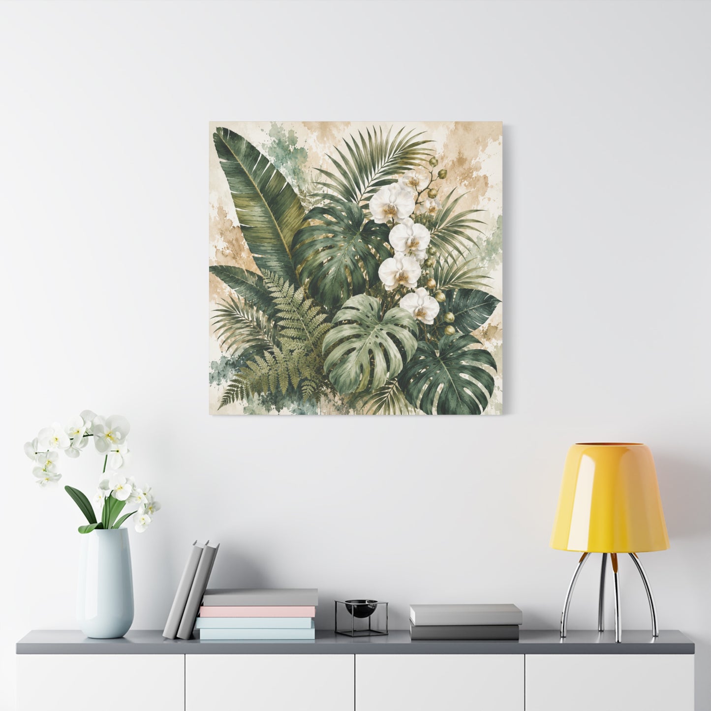 Tropical Orchid Canvas Wall Art — Botanical Greenery Stretched Canvas